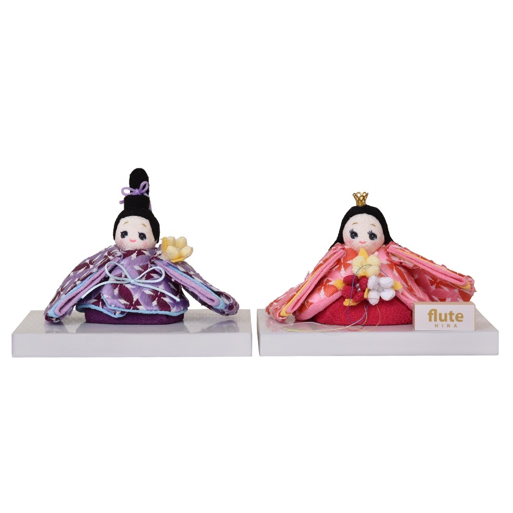 雛人形 コンパクト お祝い 布製 ひな人形 親王飾り 紺 ピンク 平飾り