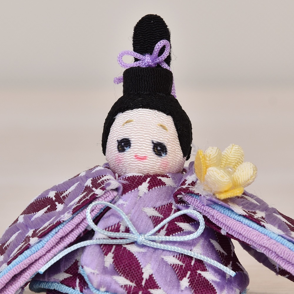 紫色の花柄御所人形 正絹〆切染め(押し花屏風) 立雛親王飾り 「平安優香」/「熊倉基安」作