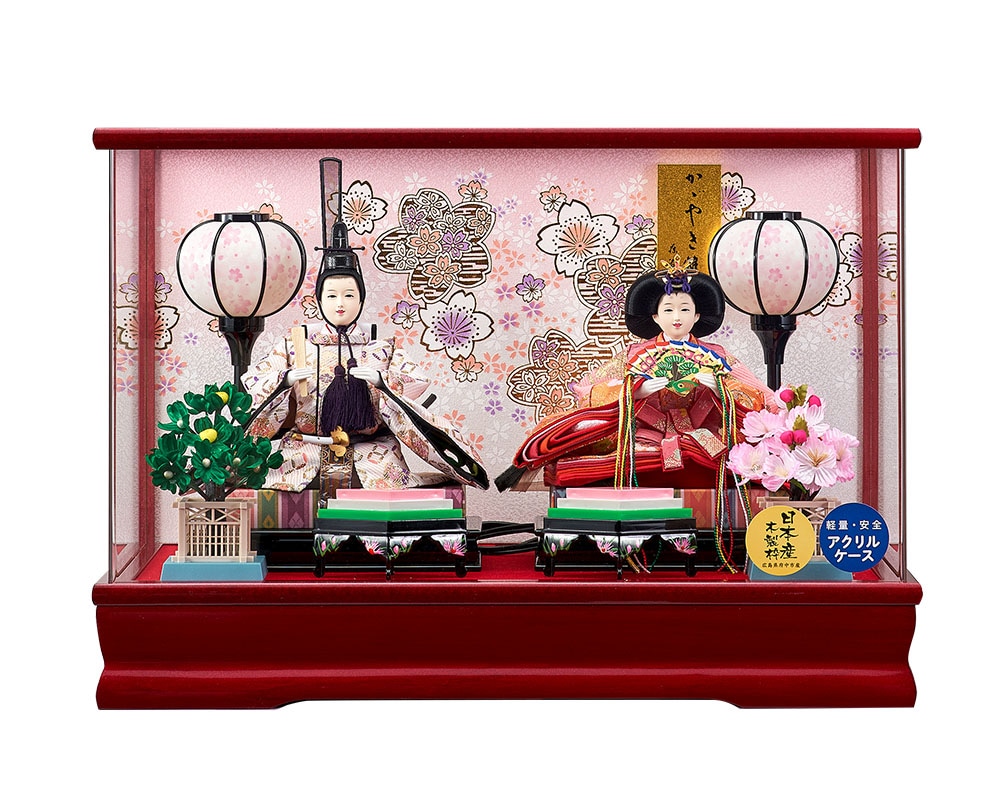 雛人形二人飾り新王飾りケース飾りオルゴール