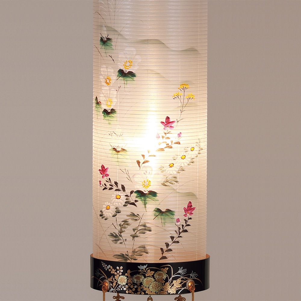 盆提灯・本蒔絵花車・風鎮付き・絹張り住吉10 盆提灯 コンパクト ちょうちん 吊り 提灯 住吉 初盆 創作 モダン 9号
