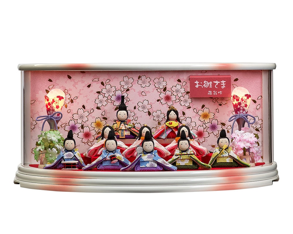 雛人形 ひな人形 お祝い ケース飾り 親王飾り 10人飾り舞あそび 白 わらべ 213-1003 白アクリル オルゴール付 おしゃれ かわいい コンパクト 2024