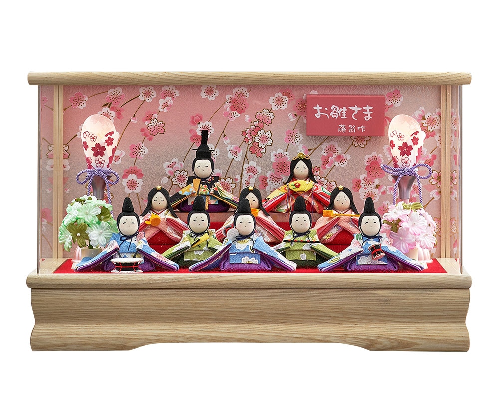 雛人形 ひな人形 お祝い ケース飾り 親王飾り 10人飾り舞あそび 白 わらべ 213-1003 白アクリル オルゴール付 おしゃれ かわいい コンパクト 2024