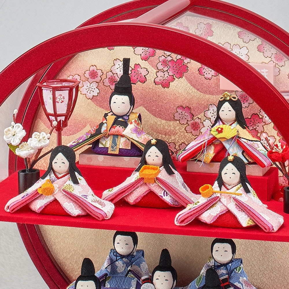 雛人形 ケース入り 丸型 円 選べる コンパクト ちりめん ケース