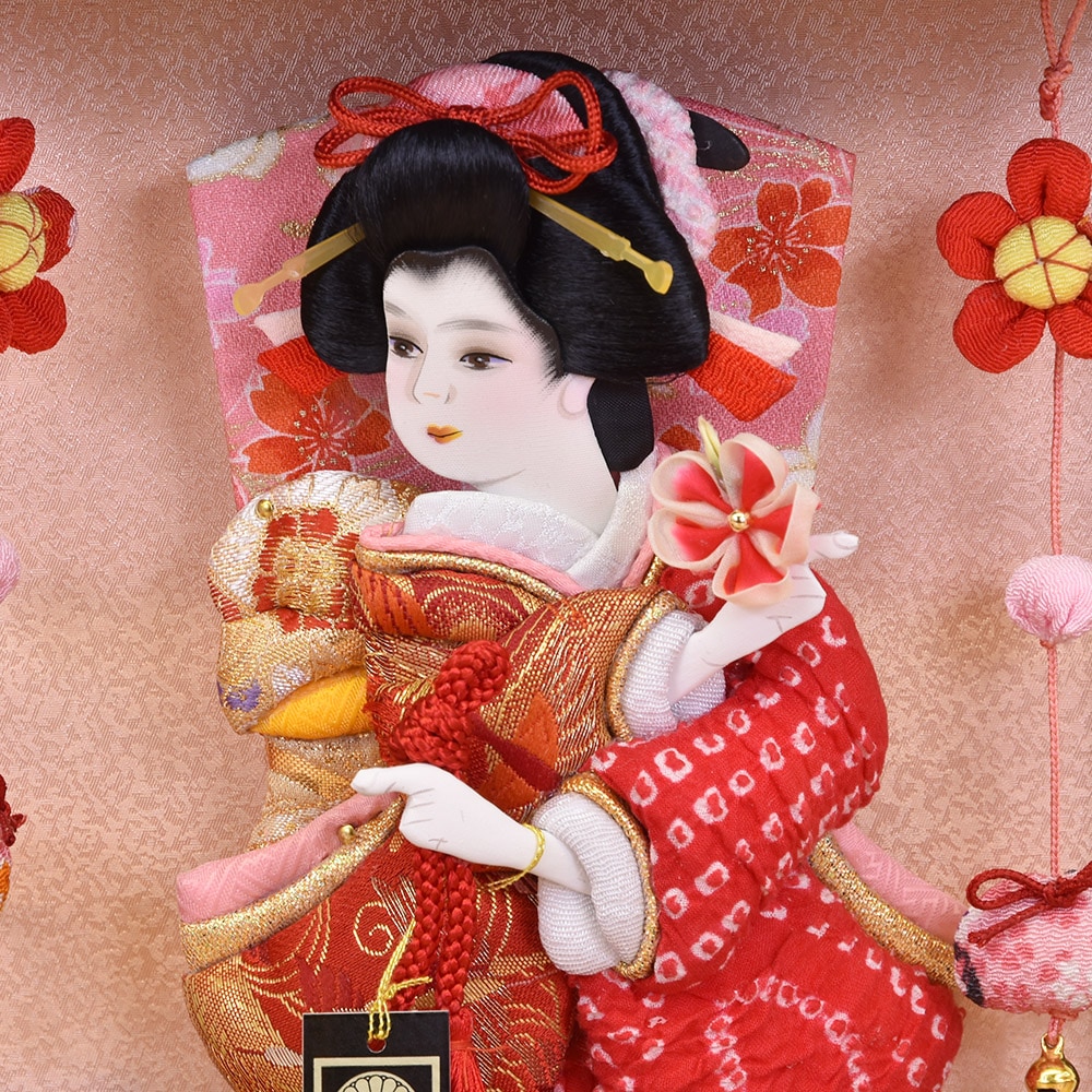 羽子板 和装美人 正月飾り 昭和レトロ(や-50s) 羽子板 壁掛け お祝い 羽子板飾り 初正月飾り 7号 日和 ピンク 溜塗