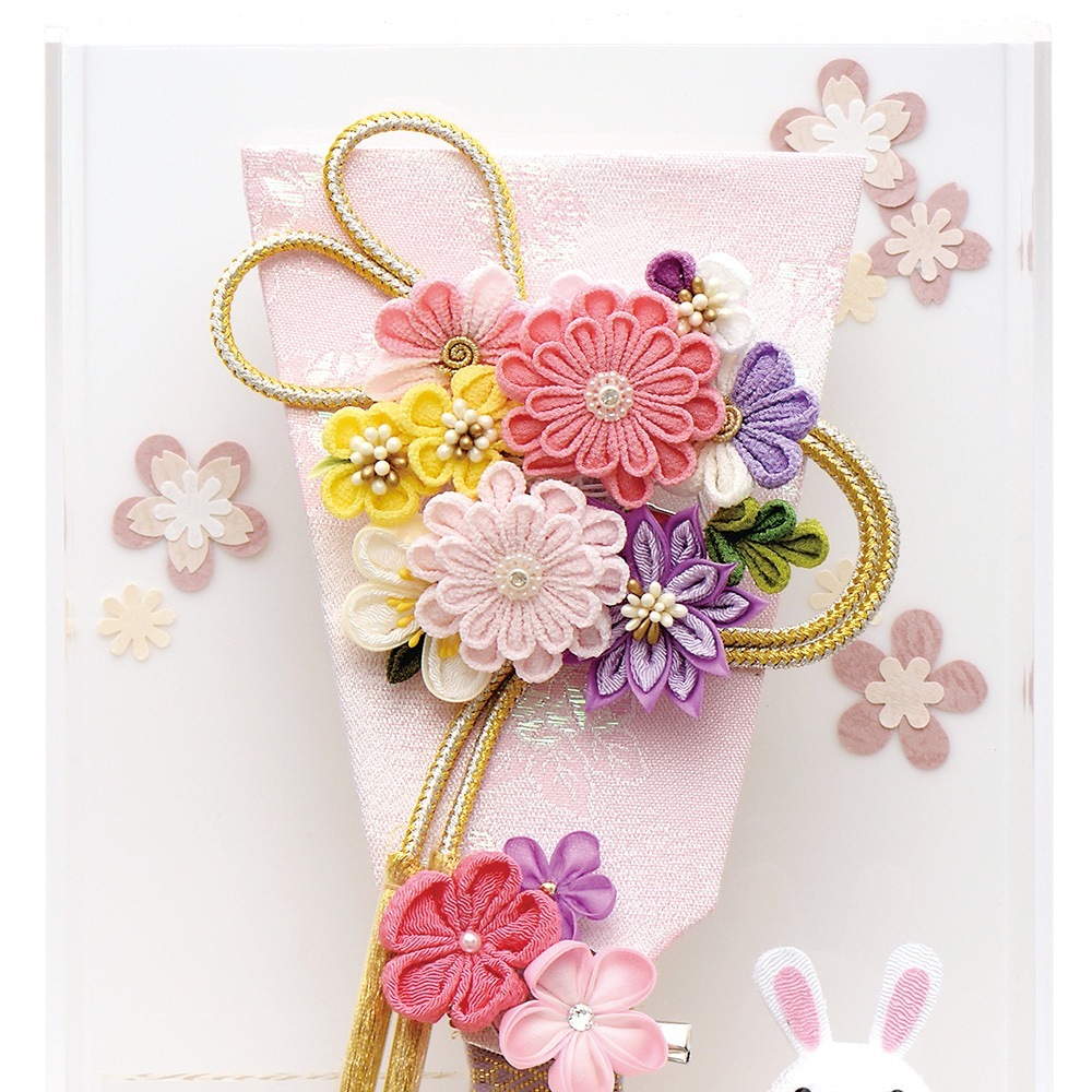 7号 羽子板 ピンク アクリルケース フラワー