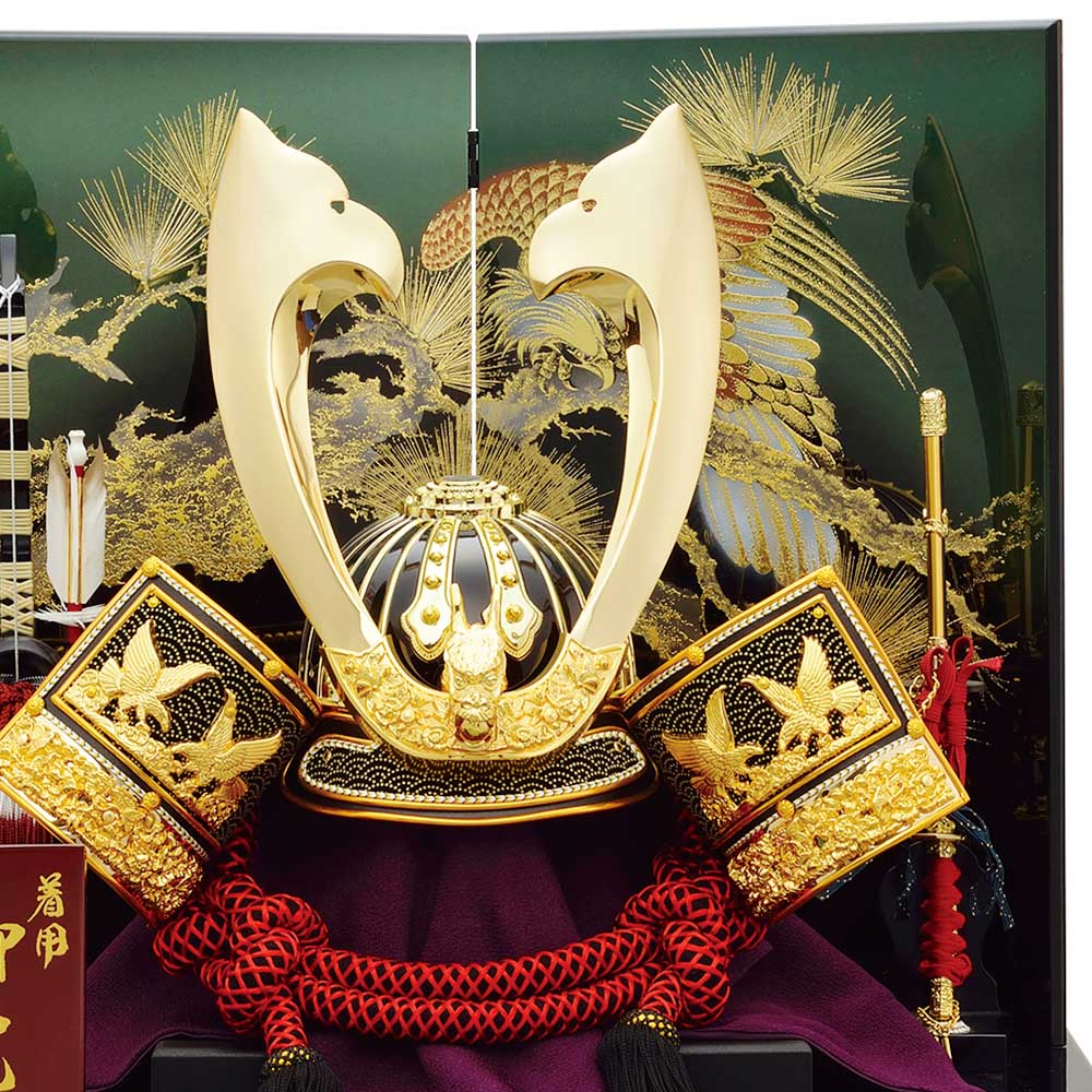 兜飾りセット　収納箱付き 五月人形 コンパクト 着用 収納飾り 兜飾り 収納式 25号 鷹 着用兜
