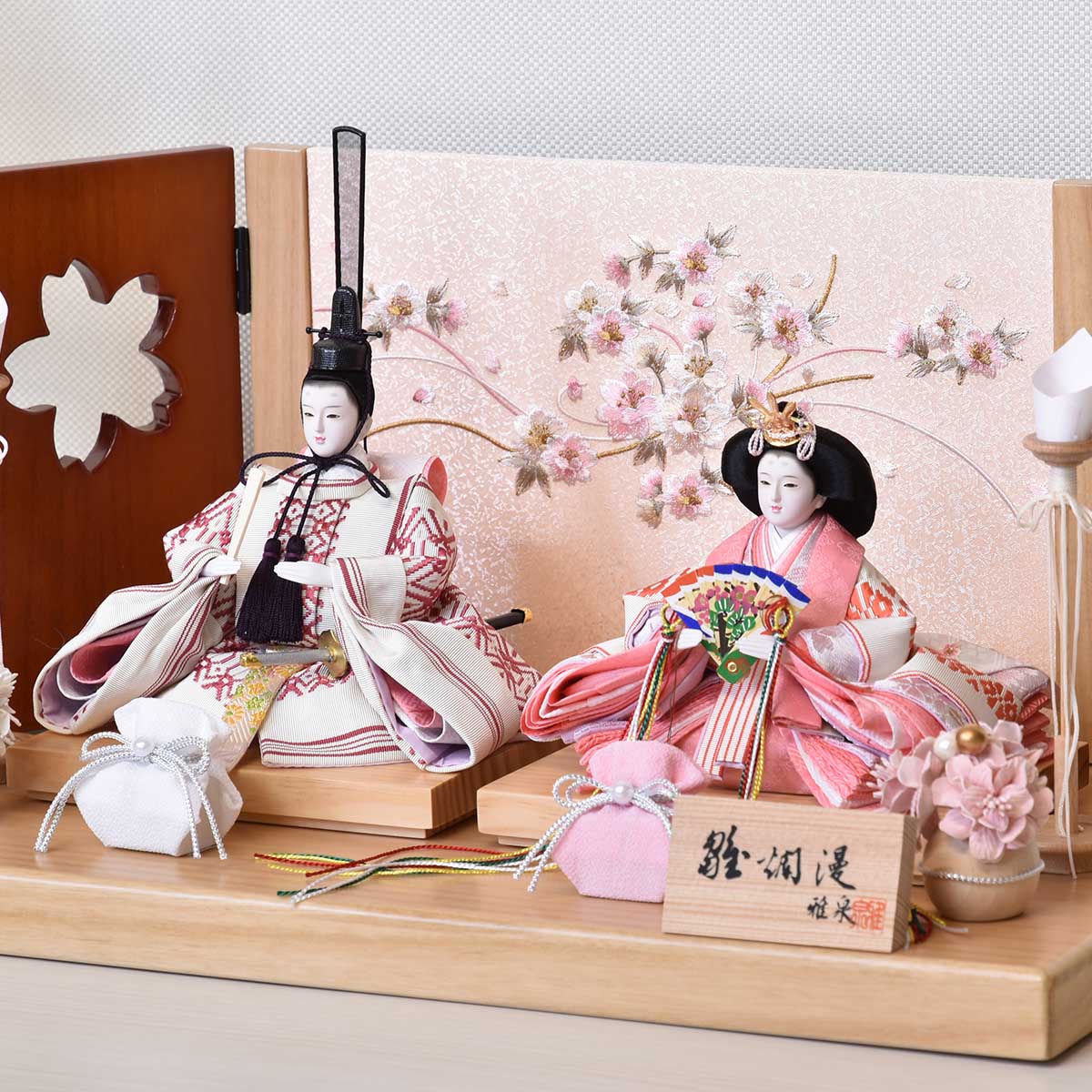 ゆりかご　雛人形セット 雛人形 博多織 袋帯 シック コンパクト 刺繍バック LED おしゃれ