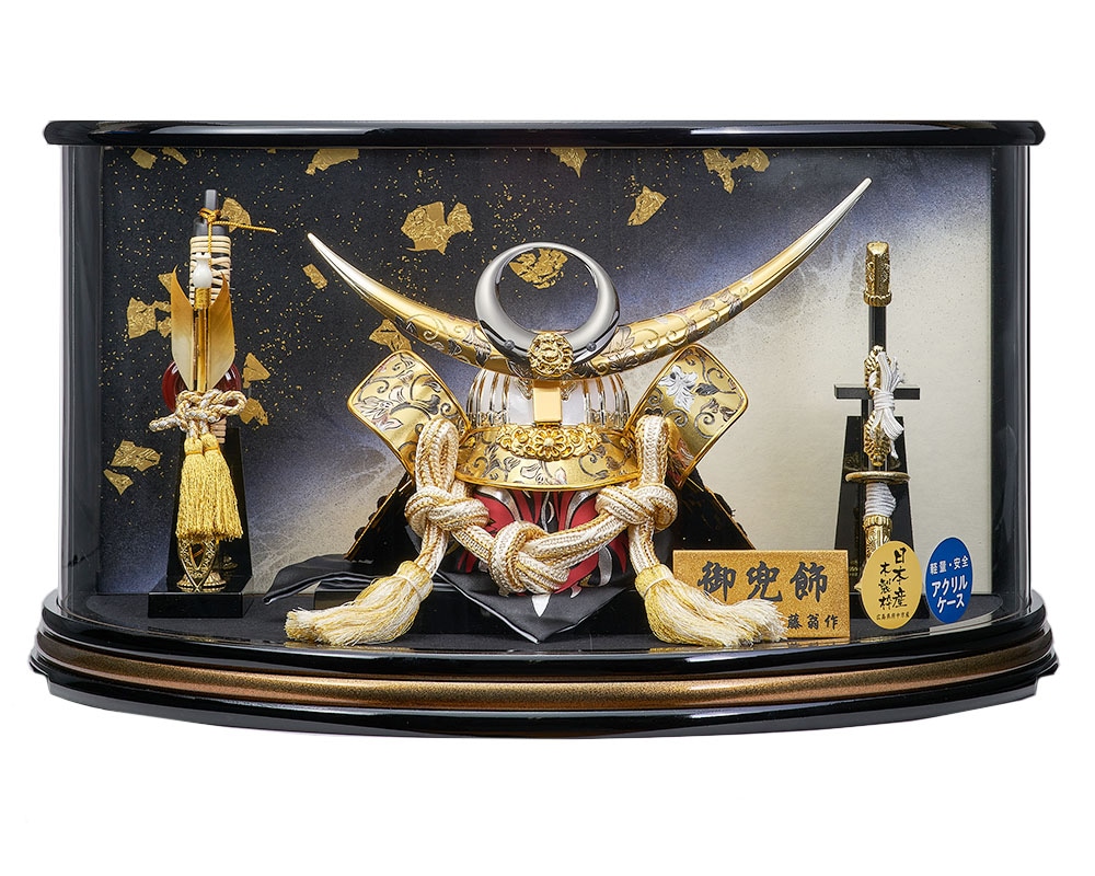 極美品　送料込み【寿慶】 五月人形　兜　ガラスケース付 五月人形 ケース入り 兜飾り 翠雲 上杉謙信の兜 ガラスケース 黒木目