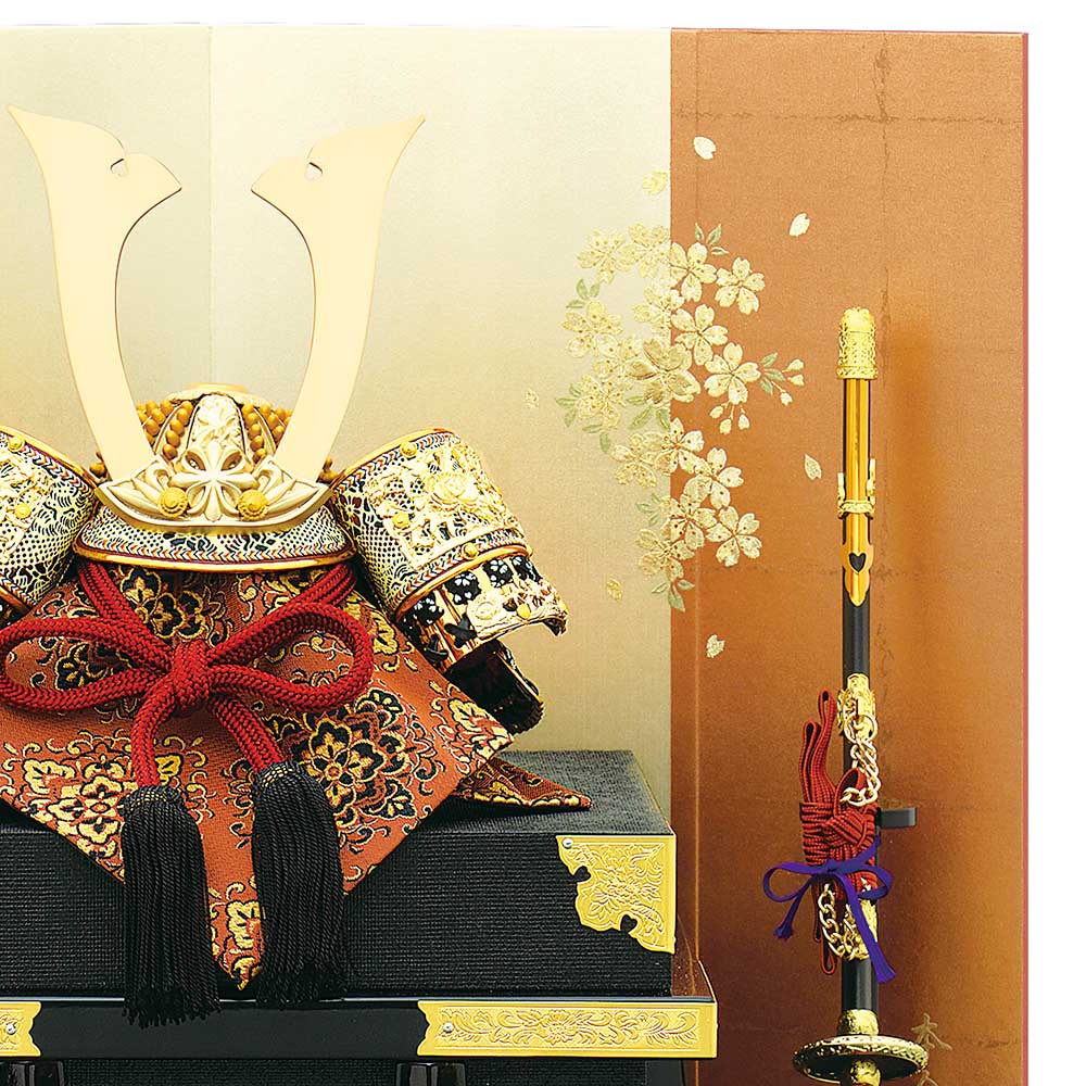 五月人形 5月人形 兜飾り 8号 帝王兜 二曲屏風 金 赤 おしゃれ