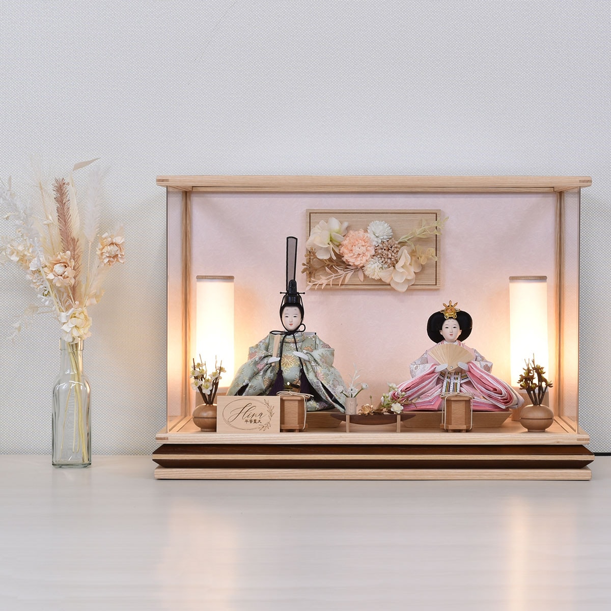 雛人形 ケース飾り コンパクト 白 木目 ケース入り ミニ モダン