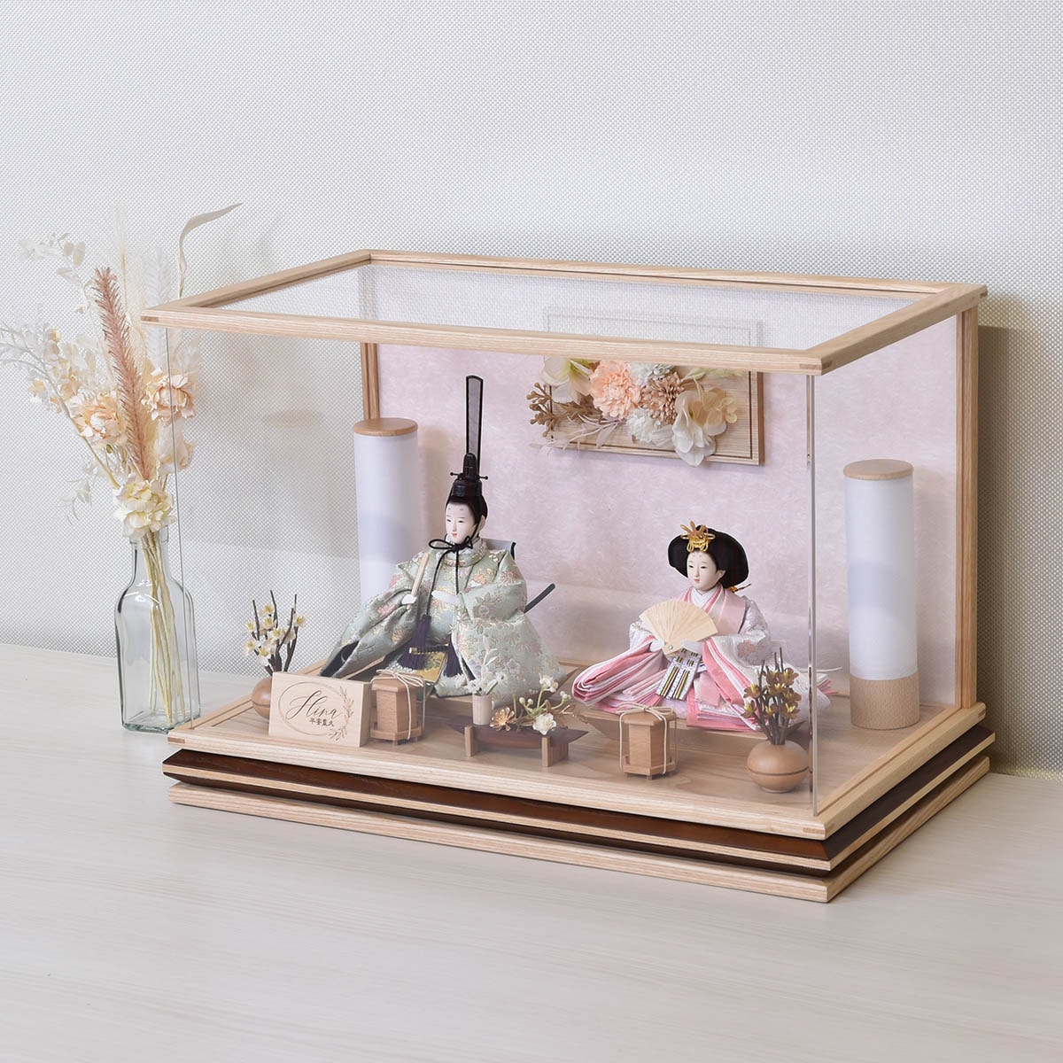 雛人形 ケース飾り コンパクト 白 木目 ケース入り ミニ モダン