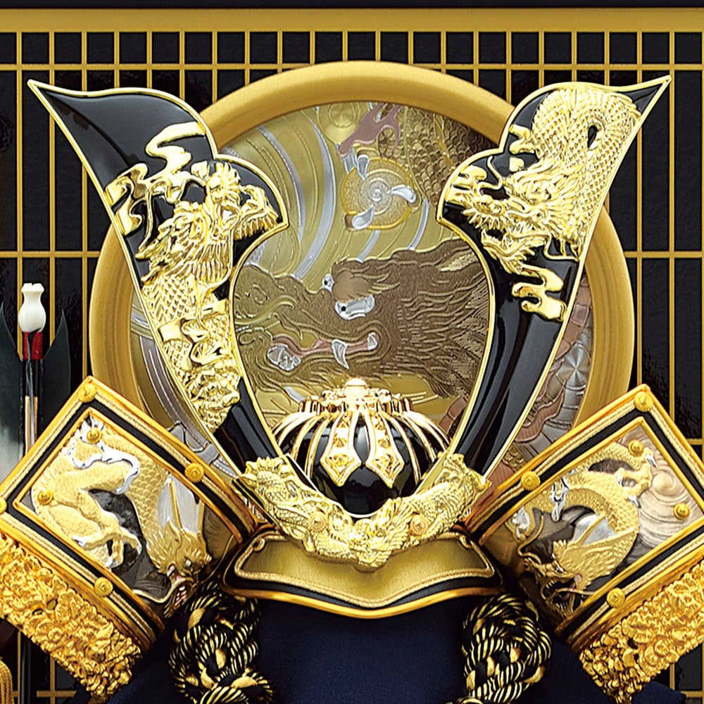 五月人形 ケース飾り 金中鍬 兜飾り 12号 コンパクト ミニ 小さい 5月