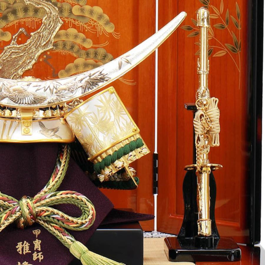五月人形 お祝い コンパクト 兜 10号収納箱飾り 雅峰 金小札 緑色段糸