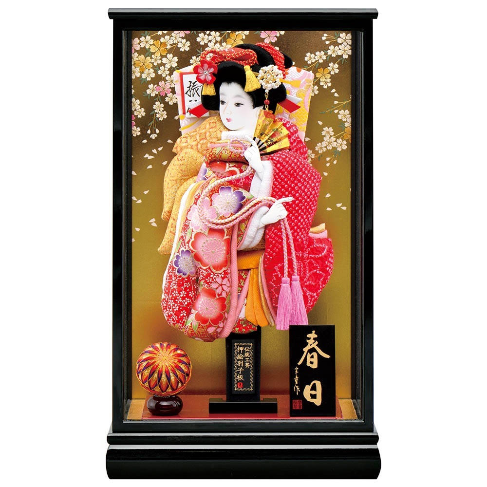 新品 羽子板 13号 ガラスケース 春ごよみ 道明寺 羽子板ケース 単品 お祝い 13号 愛菜 板なしケース 木目 戸付き ピンク