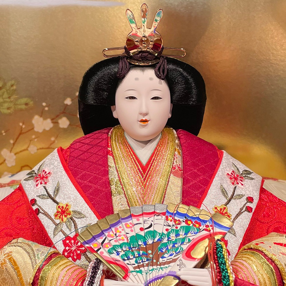 雛人形 3体セット 1956年　ビンテージ & 高杯　2個 雛人形 ひな人形 久月 お祝い 五人飾り 三段飾り 金彩刺繍 麗華雛 駿河