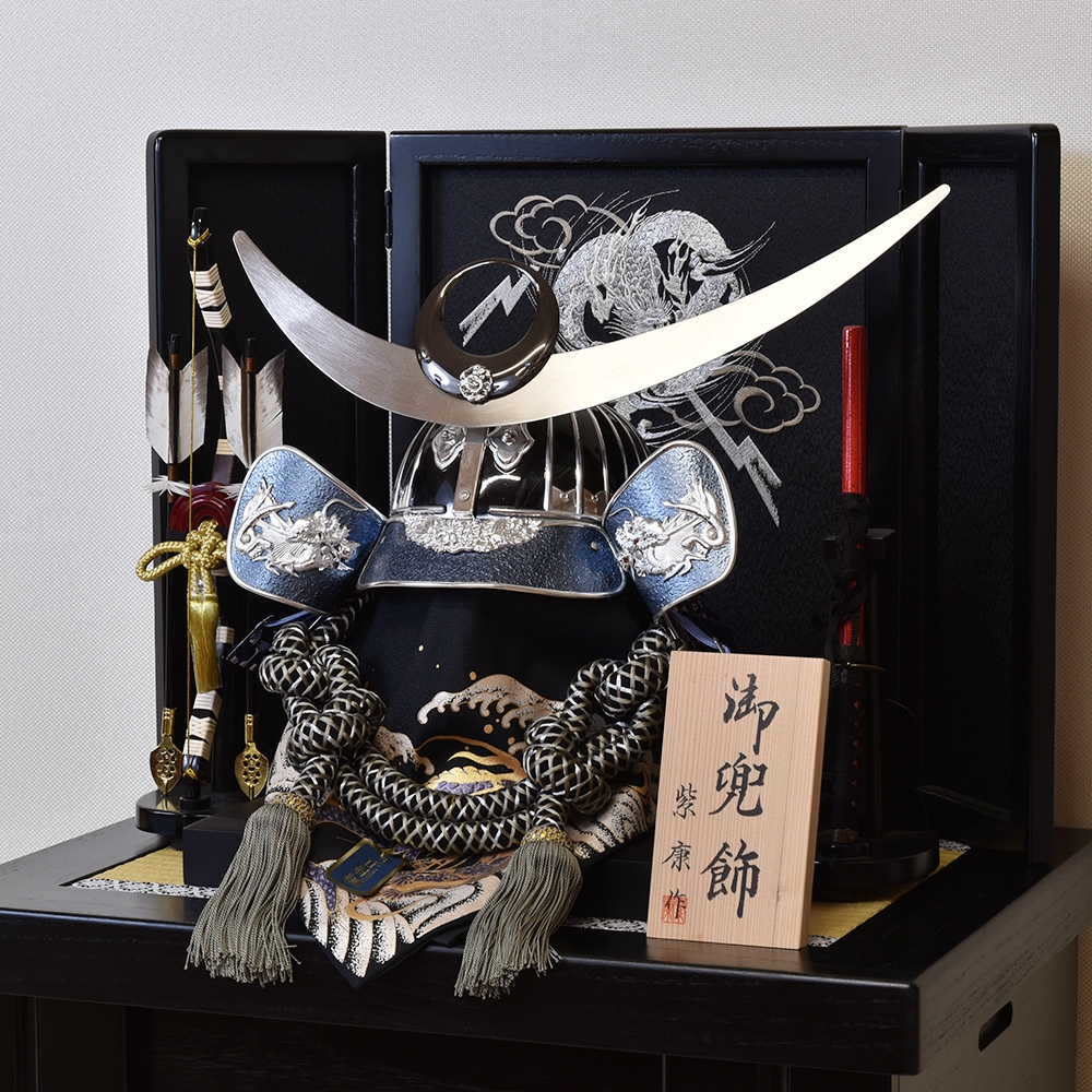五月人形 コンパクト 着用兜 5月人形 収納飾り 23号 武将 青