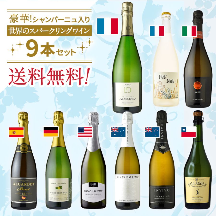 世界のスパークリングセット】シャンパーニュ入りお得な9本セット
