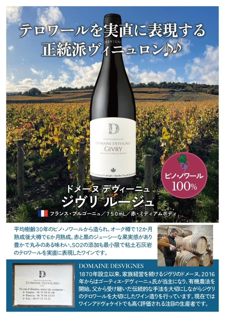 ドメーヌ・デヴィーニュジヴリ・ルージュ[2021] | ワイン,色・味わい