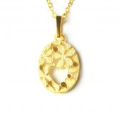 オーバル型 ハートとフラワー 純金ペンダント|ペンダント|レディース