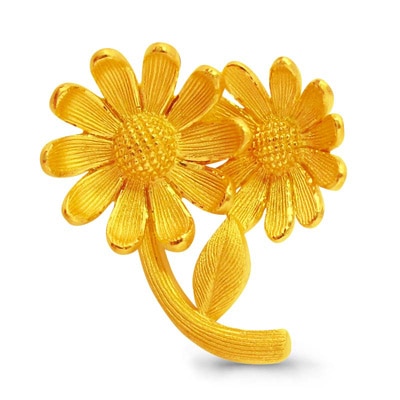 寄り添う２輪の花のデザイン 純金ペンダント