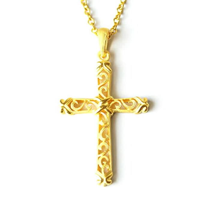 アラベスク調のクロス 純金ペンダント