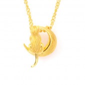 三日月に座る猫のシルエット 純金ペンダント|ペンダント|レディース