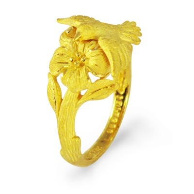 花に愛をささやく小鳥 純金リング