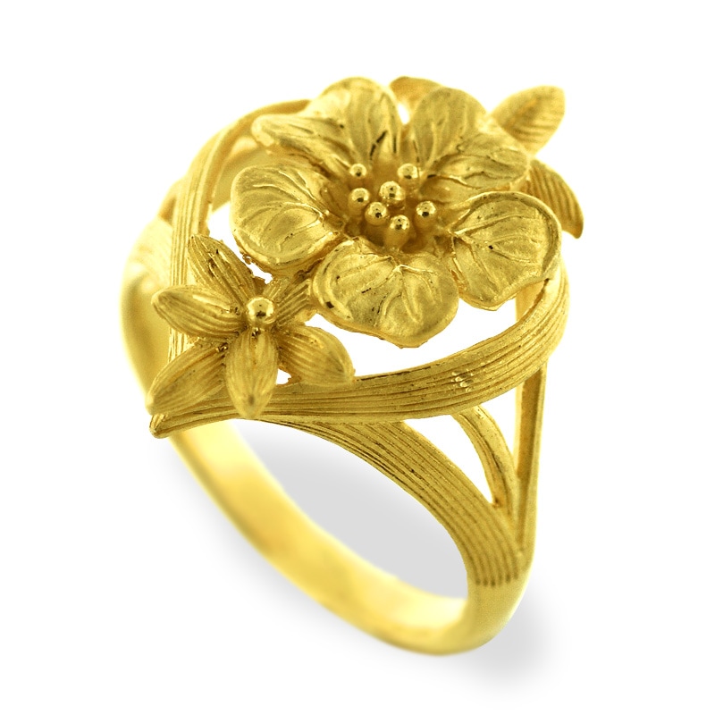 芸術性の高い大人のためのフラワー 純金リング