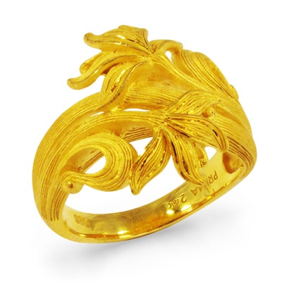 春風にそよぐスィートピーをイメージ 純金リング