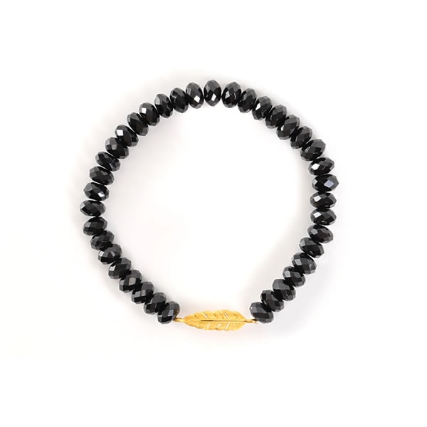 【即日お届け】＜メンズ＞純金フェザー ブラックスピネルブレスレット