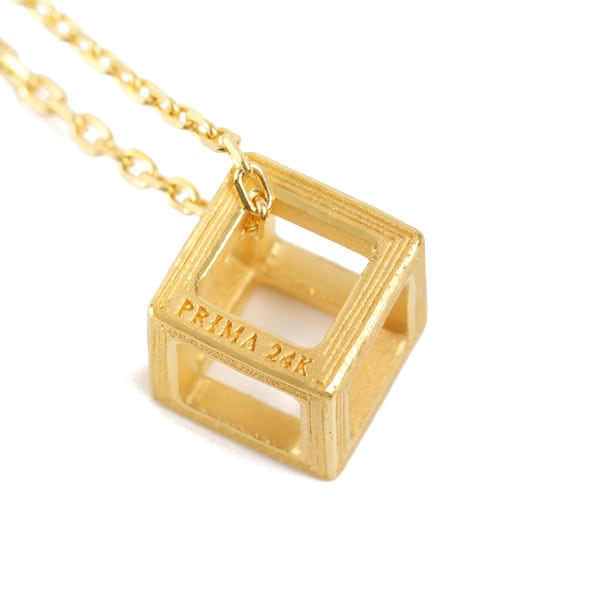 【即日お届け】立体キューブ 純金ペンダント（SV925チェーン付き）
