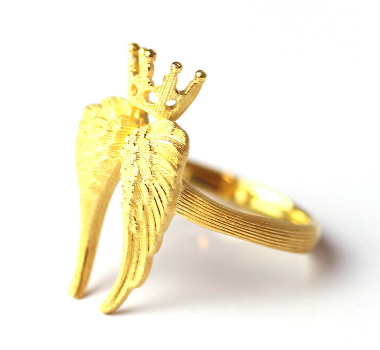クラウン翼モチーフ 純金リング