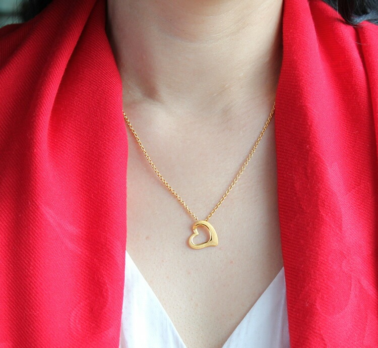 【即日お届け】オープンハート(幅14.9mm) 純金ペンダント（SV925チェーン付き）