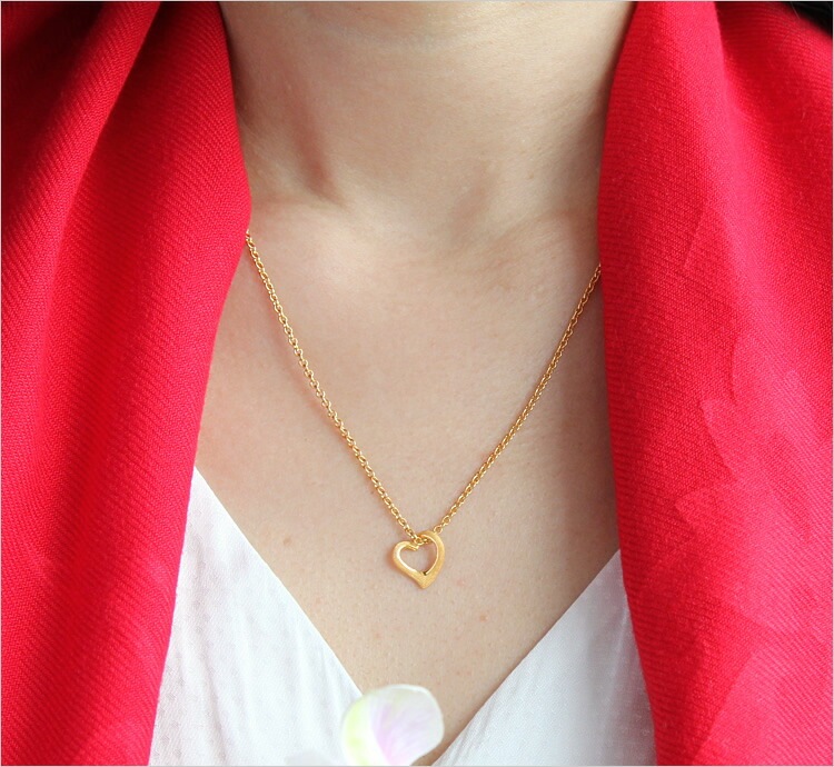 【即日お届け】オープンハート(幅11mm) 純金ペンダント（SV925チェーン付き）