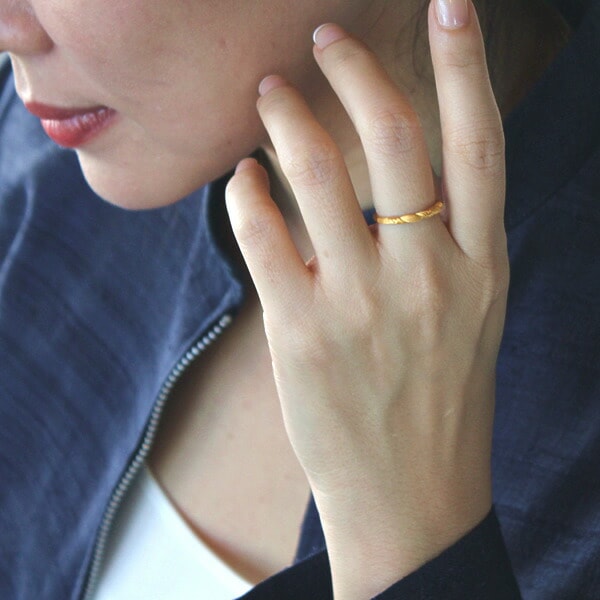 ヘアライン加工 純金リング