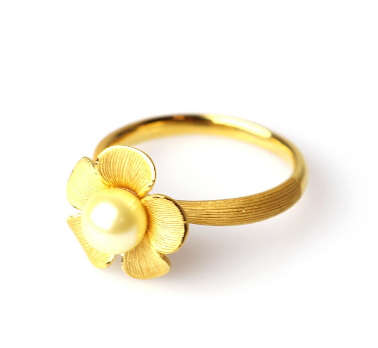 一粒パール フラワー 純金リング