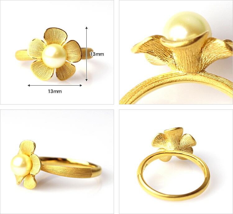 一粒パール フラワー 純金リング