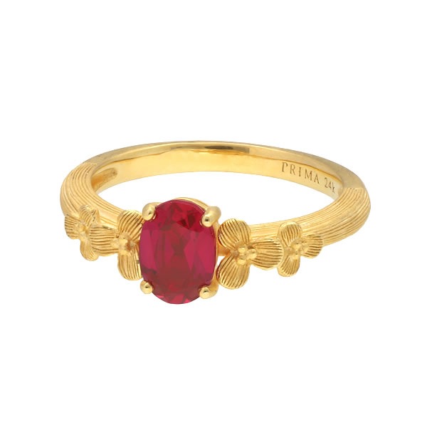 ルビー 1ct 花柄 純金リング