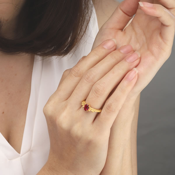 ルビー 1ct 花柄 純金リング