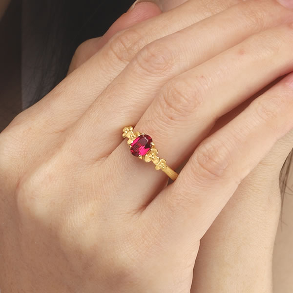 ルビー 1ct 花柄 純金リング