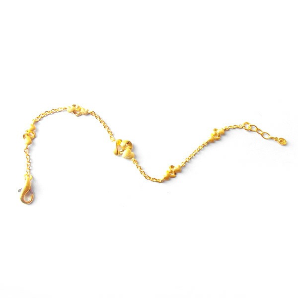 オープンハートに寄り添うプチハート 純金ブレスレット