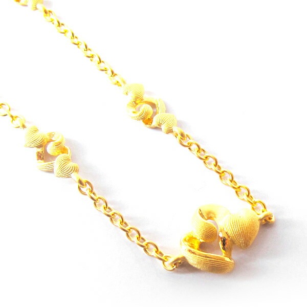 オープンハートに寄り添うプチハート 純金ブレスレット