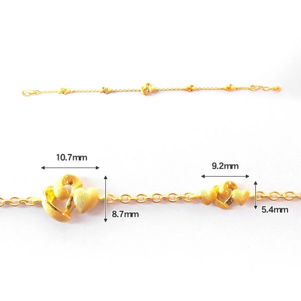 オープンハートに寄り添うプチハート 純金ブレスレット