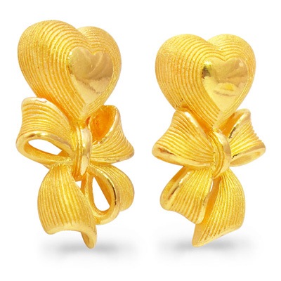 ハート&リボンモチーフ 純金ピアス