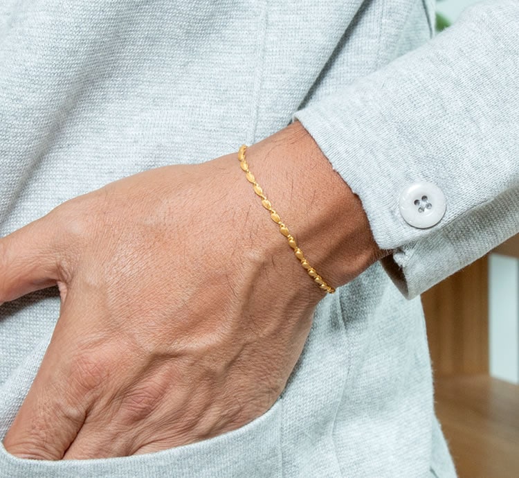 <メンズ>連なる純金の粒 純金ブレスレット(長18cm)