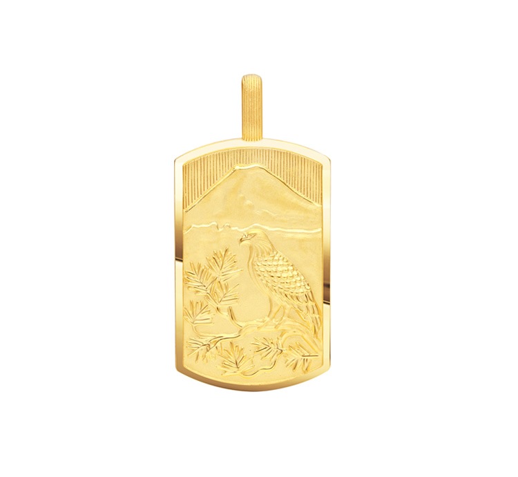 蒙古タンメン　GOLDペンダント メンズ＞鷹と富士 純金タグペンダント（ネックレス紐付き