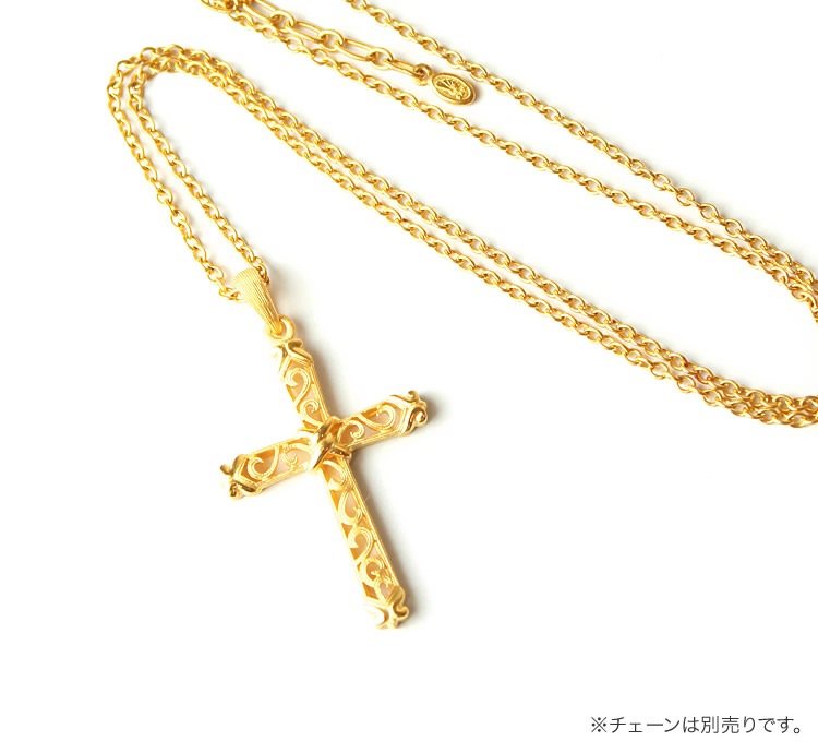 <メンズ>アラベスク調のクロスモチーフ 純金ペンダント(ネックレス紐付き)