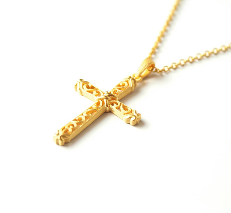 <メンズ>アラベスク調のクロスモチーフ 純金ペンダント(ネックレス紐付き)