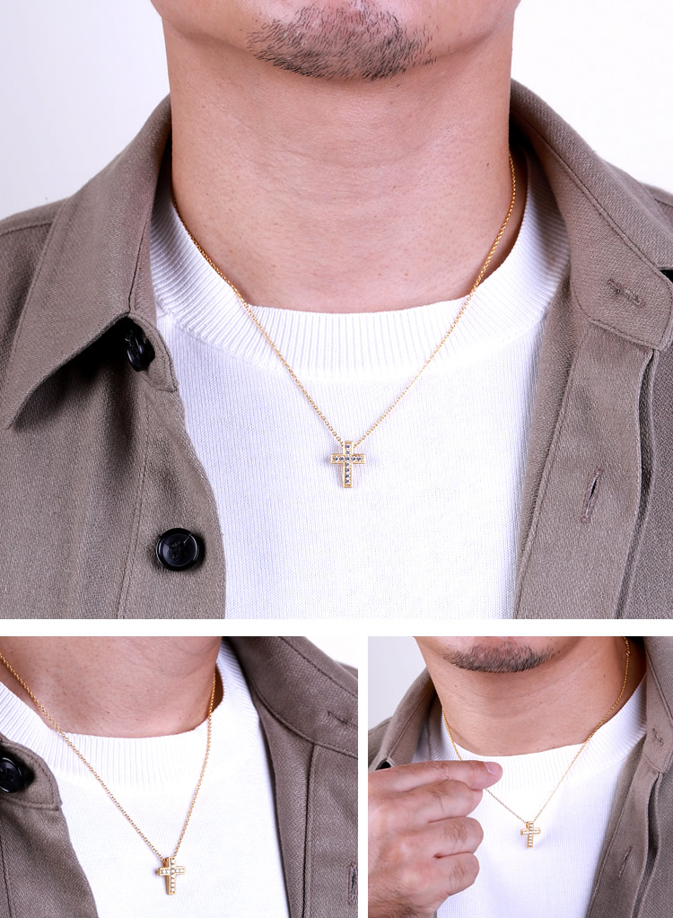 ＜メンズ＞11石ダイヤモンド 純金クロスペンダント（ネックレス紐付き）