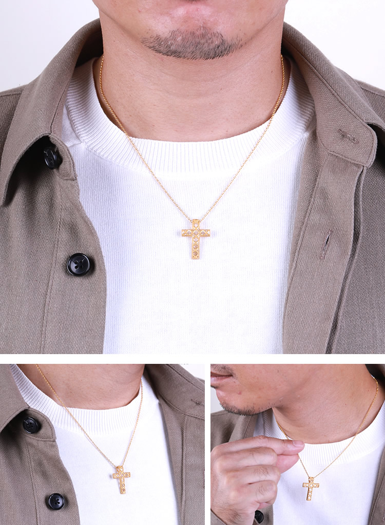 ＜メンズ＞幸福のシンボルクロスモチーフ 純金ペンダント（ネックレス紐付き）